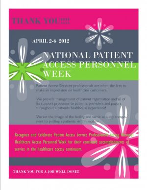 National Patient Access Personnel Week April 2-6 
