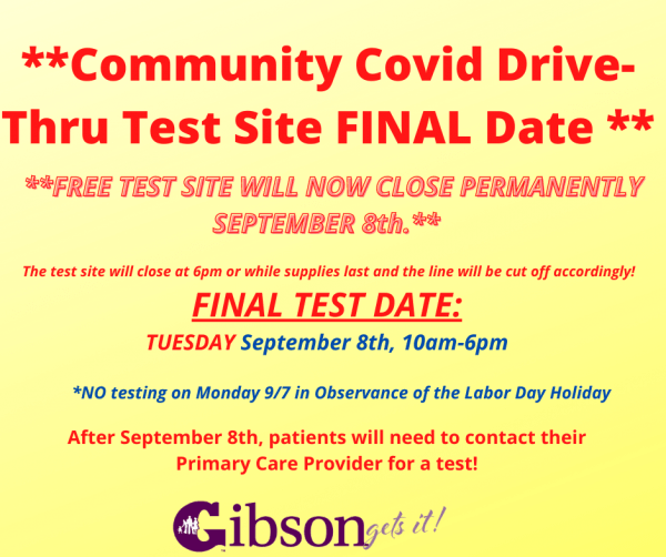 Community Covid Test Site CLOSED!